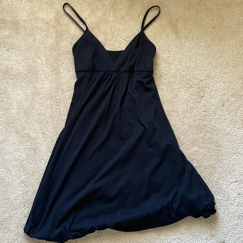 Black Flowy V Neck Swing Dress